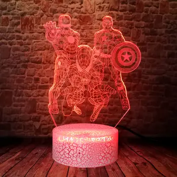 

Avengers Floating Iron Man Figure 3D Illusion LED Nightlight Colorful Changing Light Marvel Spiderman Captain America Figma Toys