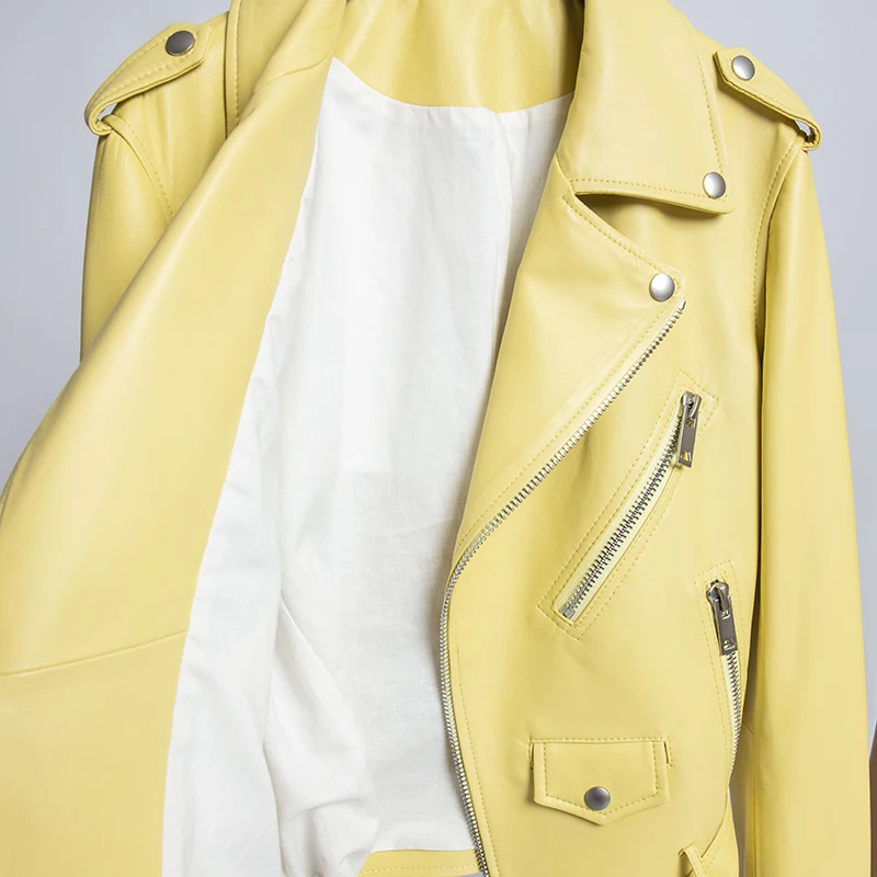 Autumn genuine leather jacket women nutural sheepskin leather moto biker coat female Dermal clothing real lesther blouse