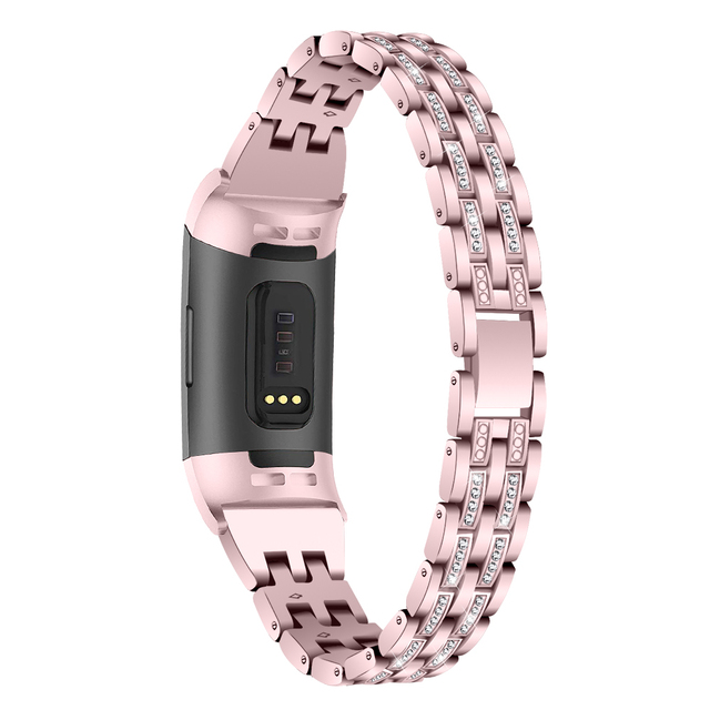 Fitbit Charge 3 five rows of two beads diamond Strap Stainless Steel Metal Wristband Watch Wrist band Strap Bracelet Replace