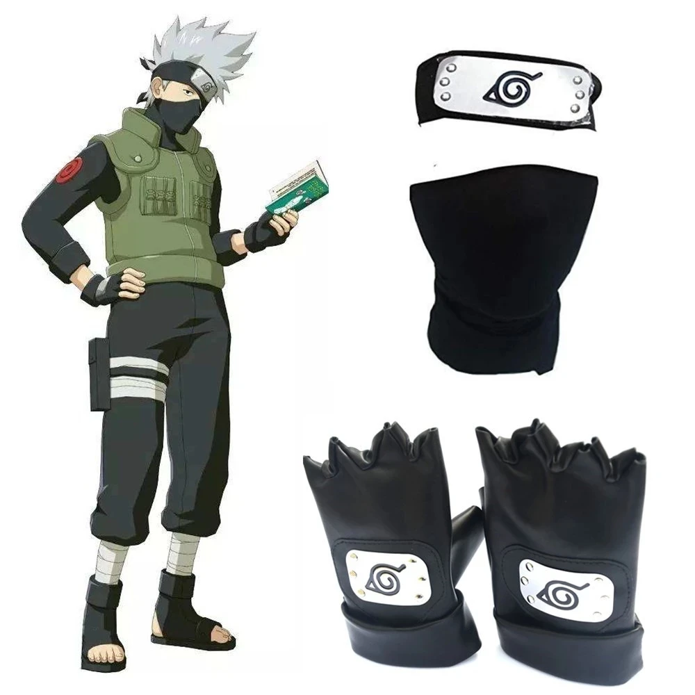 Naruto-Diadema Cosplay de aldea hojas y guantes para juegos disfraces аксессуары для косплея katake Kakashi Ninja col |