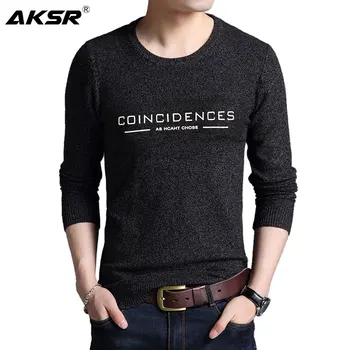

AKSR Men's Fashion Letter Print Sweater Hombre Wool Cashmere Warm Knitted Pullover Mens Sweaters for 2019 O Neck Pull Homme
