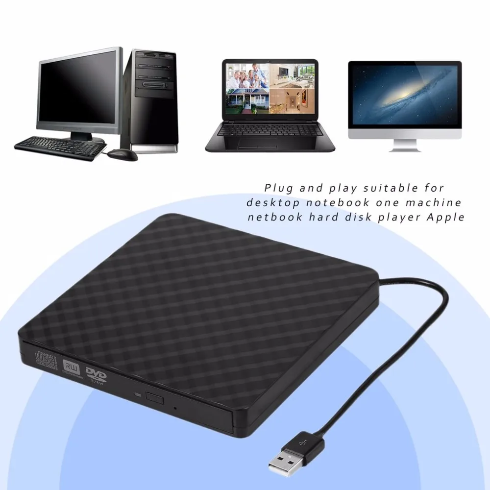 Внешний DVD rom Оптический привод USB 2,0 CD/DVD-rom CD-RW плеер горелка тонкий портативный ридер записывающее устройство для ноутбука