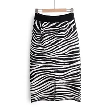 Осенняя трикотажная винтажная юбка с завышенной талией, повседневные Прямые полосатые женские юбки высокого качества