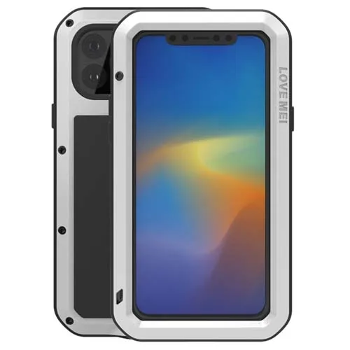 Мощный чехол Love Mei для iPhone 11 6,1/11 Pro 5,8/11 Pro Max 6,5 противоударный металлический алюминиевый корпус из закаленного стекла - Цвет: Серебристый