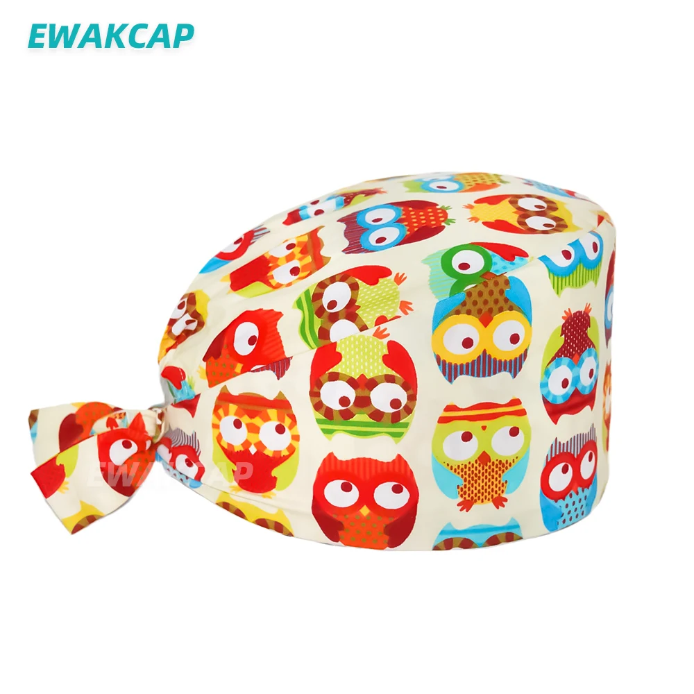 Unisex Scrub Cap with Buttons Adjustable Anime Printing Bouffant Nursing Hat Head Scarf Pet Shop Lab Women Work Surgicals Hats white skully hat Skullies & Beanies