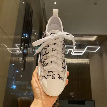 

New Women Crystal Platform Sneakers Fashion Design Thick Bottom Shoes Genuine Leather Girls Sneakers Chunky Ladies Trainers 2020