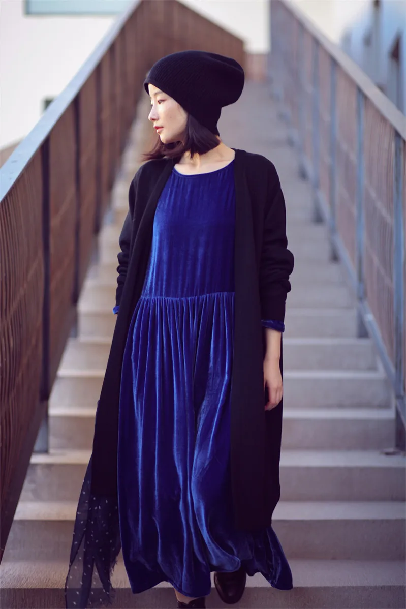 Новое Женское винтажное велюровое платье с длинным рукавом в Корейском стиле, большие размеры 5XL 6XL 7XL, зимнее бархатное Макси-платье