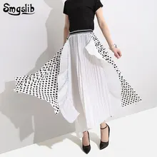 Модная новая весенне-осенняя белая юбка, элегантная повседневная юбка в черный горошек, плиссированные юбки с оборками
