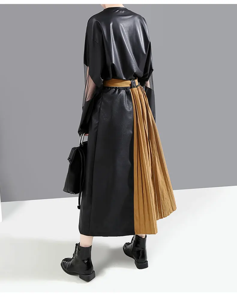 XITAO, Лоскутная плиссированная юбка из искусственной кожи, женская одежда, модная Свободная Повседневная универсальная трапециевидная юбка, новинка ZLL4526