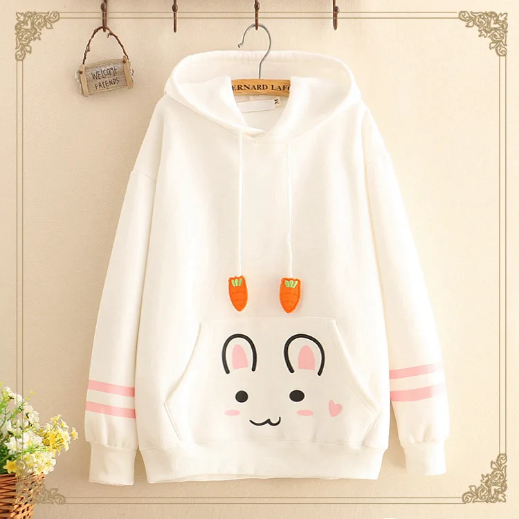 Mori/осенне-зимняя теплая бархатная куртка с капюшоном и милым кроликом для