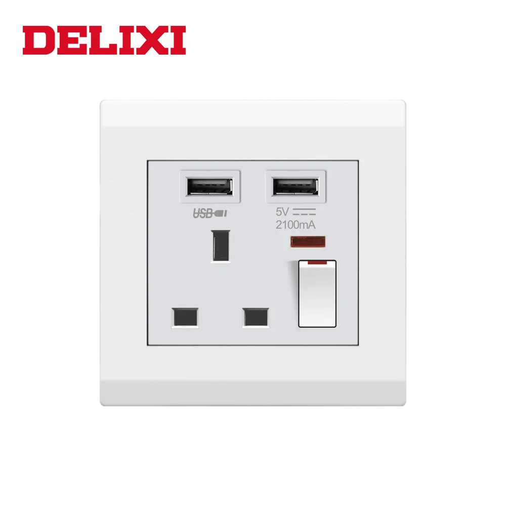 DELIXI настенная розетка с USB разъемом K1.22 13A электронная 86 типа|Электрические