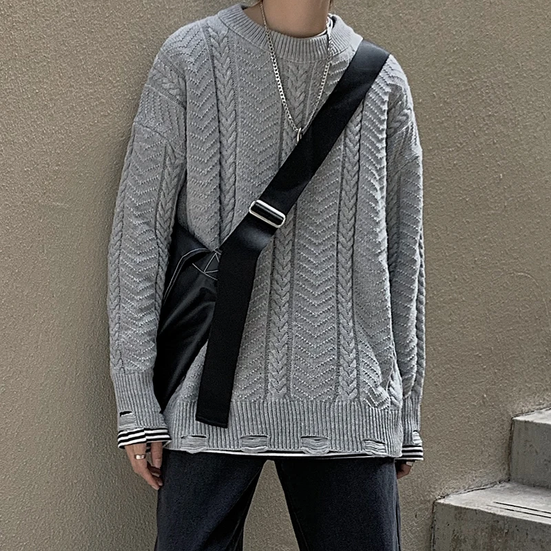 Winter New Hole Sweater Men Warm Fashion Solid Color Casual O-neck Sweater Pullover Man Streetwear Loose Long-sleeved Sweater Winter New Hole Sweater Men Warm Fashion Solid Color Casual O-neck Sweater Pullover Man Streetwear Loose Long-sleeved Sweater