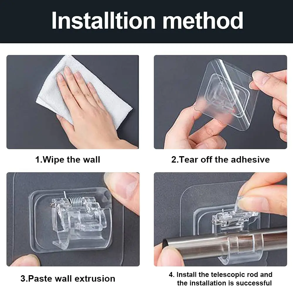 2/4pcs Self Adhesive Curtain Rod Bracket No Drill Drapery Hooks Holder Plastic Sticky Curtain Rod Hooks for Kitchen Bathroom