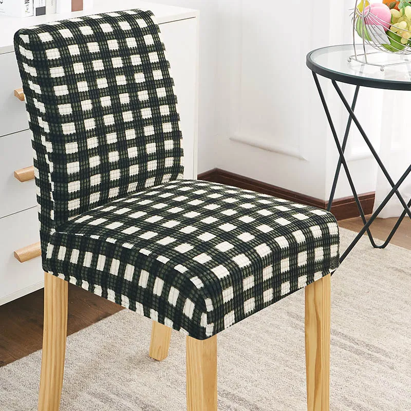 Plaid Крышка обеденного стула Slipcover стрейч Утолщаются жаккардовые спандекс толстые кукурузные зерна для столовой низкая короткая задняя накидка для сиденья - Цвет: Plaid