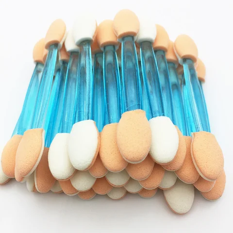 Disposable Dual Sided Eyeshadow Brush Sponge Tipped Oval Makeup Applicator Blue Colors Full Professional Makeups