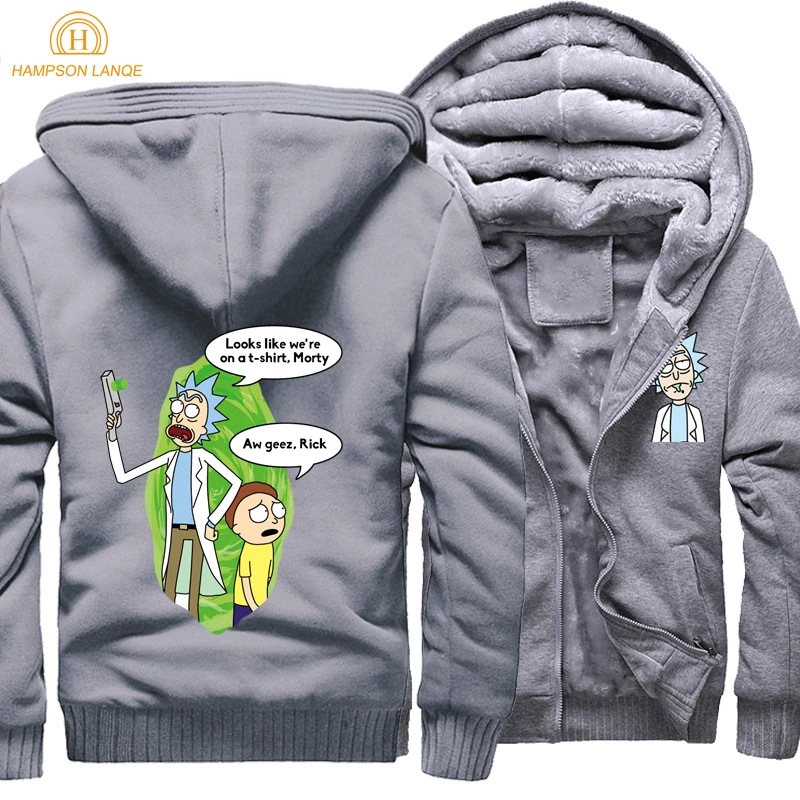 Men Thick Winter Fleece Warm Jacket Rick and Morty Coat On The Hoodie Coats Jackets Winter Sweatshirt Hoodies Streetwear Jackets - Цвет: gray