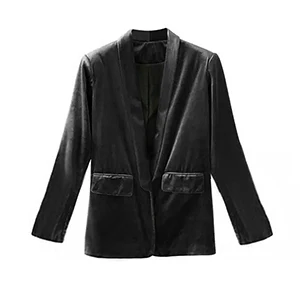black blazer Осенний женский модный бархатный костюм, Корейская шаль блейзеры с воротом+ свободные расклешенные штаны комплект из 2 предметов зеленый черный jc3376 - Цвет: black blazer