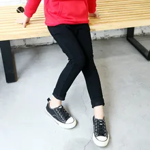Черные эластичные повседневные штаны для девочек коллекция года, весенне-осенний стиль, корейский стиль, для детей средних и больших размеров, облегающие, модные, Sk