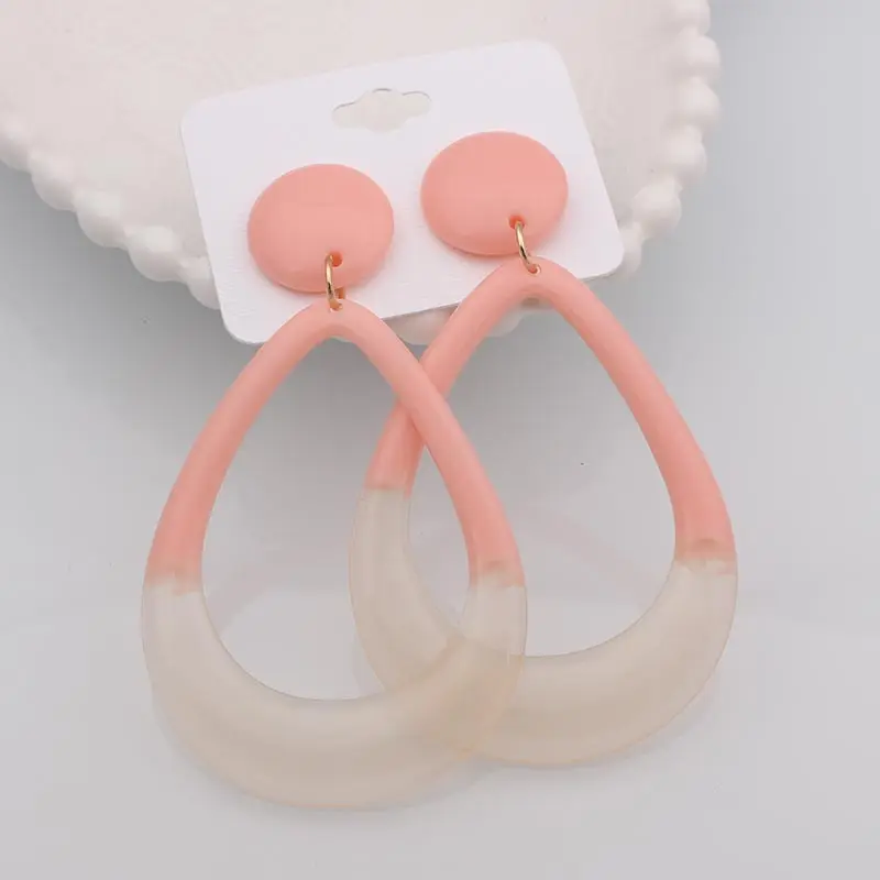Pink Черные красные желтые акриловые серьги большие массивные серьги для женщин из смолы в виде капли воды геометрические серьги богемные ювелирные изделия - Окраска металла: Pink