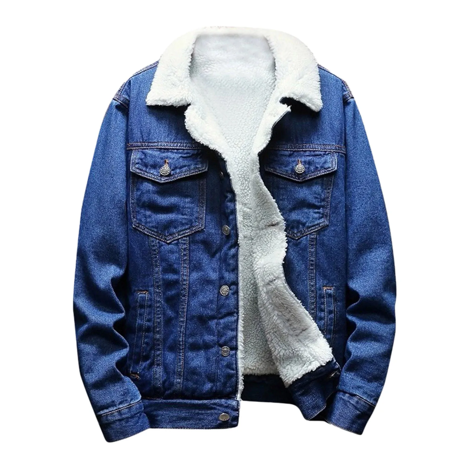 Men's Plush Thick Denim Jacket Winter Warm Fleece Casual Long Sleeve Turn-down Collar Solid Denim Coat Куртка Мужская Осень 2