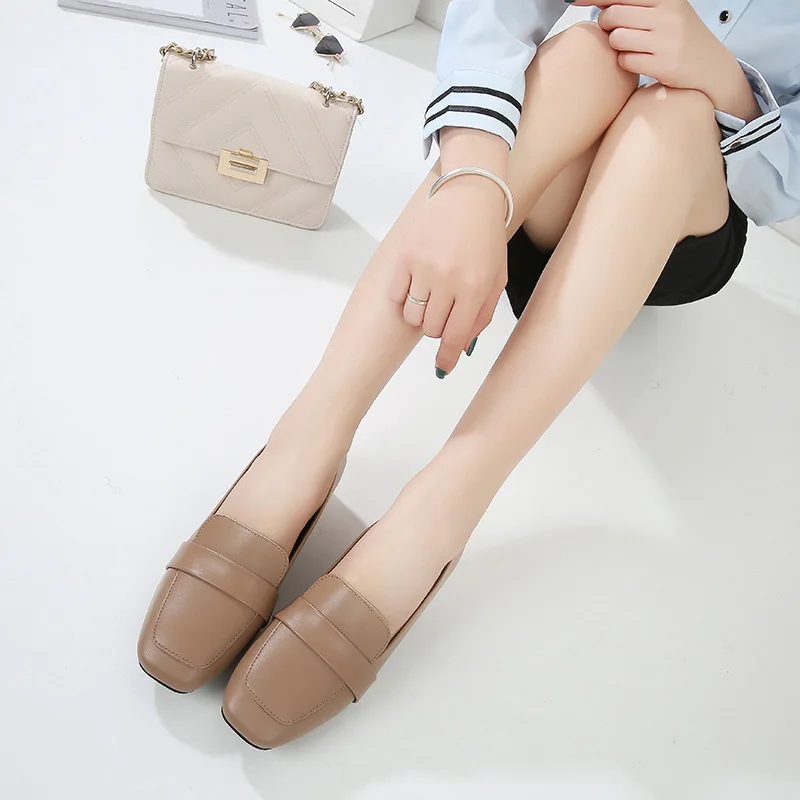 

New Style Square Head WOMEN'S Shoes Chunky-Heel Going to Work Shoes Business Work Shoes Low Heel plus Velvet Small Leather Shoes