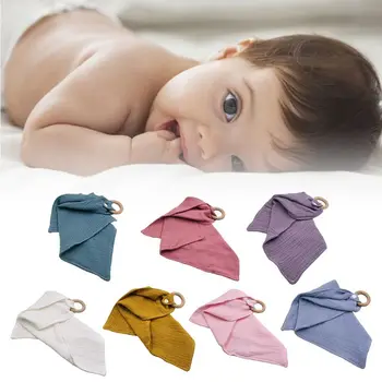 

2020 New Baby Cotton Bibs Wooden Ring Pacifier Teether Saliva Towel Teething Chewing Soot 95AE