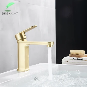 

Senlesen Brushed Golden Bathroom Faucet Basin Sink Faucet Brass Single Handle Single Hole Cold and Hot Mixer Taps Design