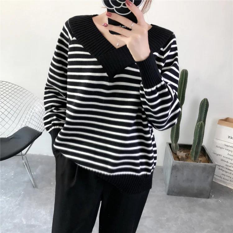 Осенний послеродовой женский модный свитер для кормления с V-образным вырезом