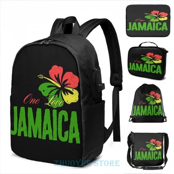 

Funny Graphic print One Love Jamaica USB Charge Backpack men School bags Women bag Travel laptop bag