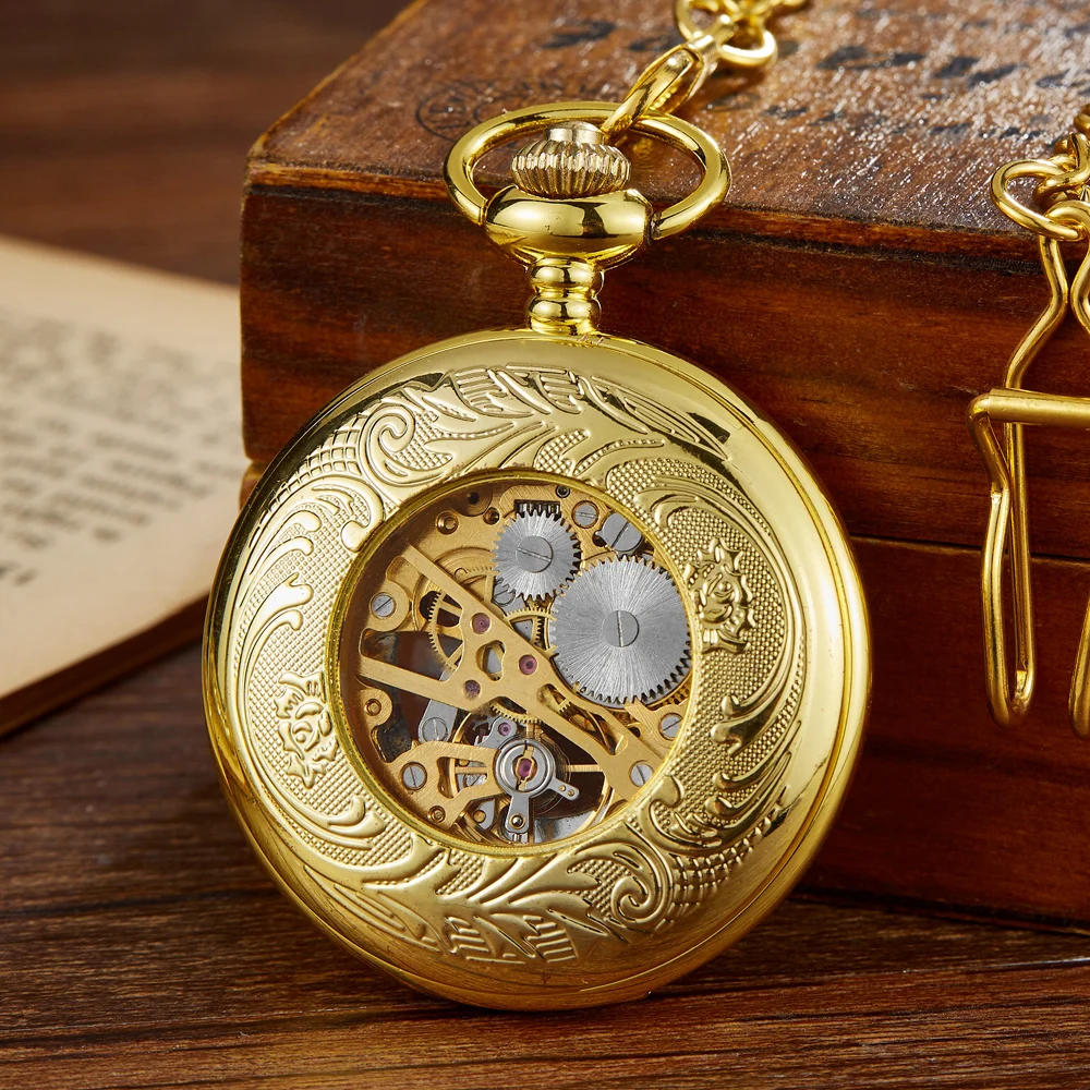 Luminous Skeleton Mechanical Pocket Watch Cover Fob Chain Gift Men Steampunk Pendant Gifts Women