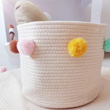 

Multicolor Knitting Storage Bucket with Plush Ball Home Decor Children Toy Large Capacity, Storage Baskets