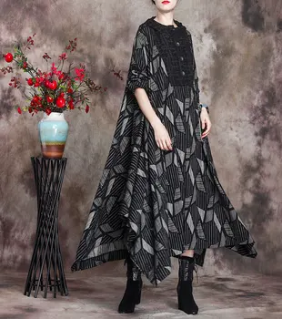 

SuperAen New Autumn 2020 Original Fashion Hooded Geometric Print Irregular Wide Dresses Women