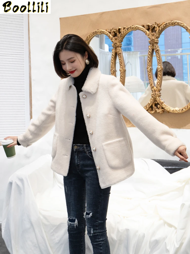 

Boollili Real Fur Coat Female Sheep Shearling Jacket Winter Coat Women Real Wool Coats Korean Short Jacket Manteau Femme