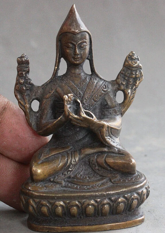 --- 608 + старый Тибет буддизм Fane медная бронзовая Je Tsongkhapa статуя мастера Будды |