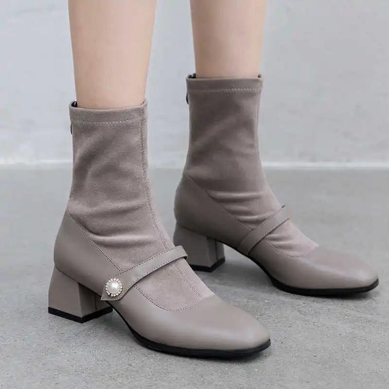 Odetina/Новые Модные женские элегантные однотонные сапоги до середины икры из искусственной замши на толстом каблуке обувь Мэри Джейн из искусственной кожи на молнии и среднем квадратном каблуке с пуговицами