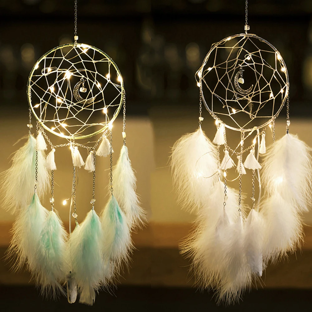 LED Dream Catcher Handmade Night Light Dream Catchers for Bedroom Wall Hanging Home Decor Ornaments Craft
