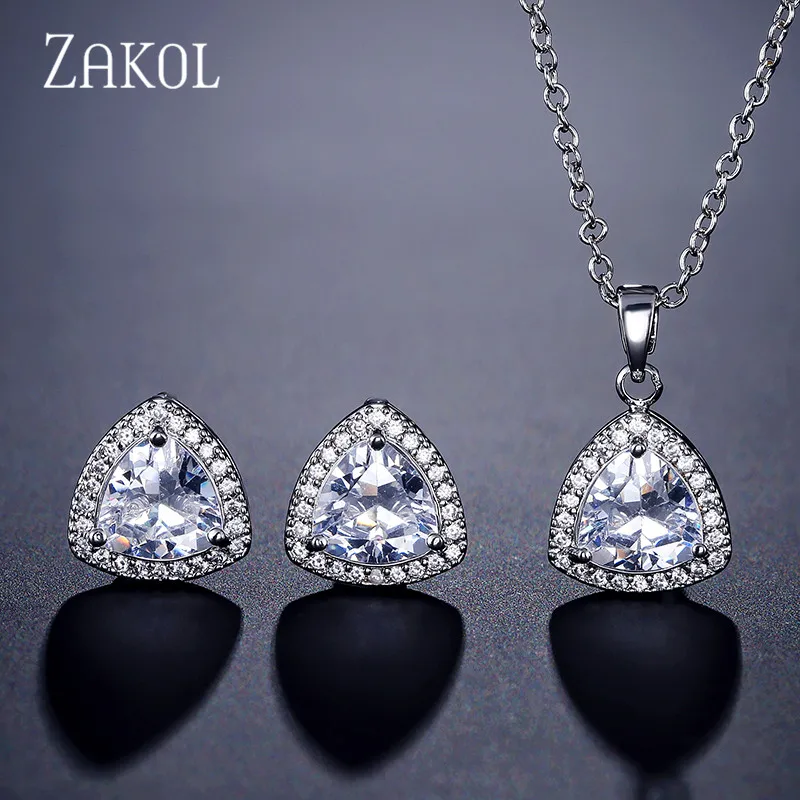 White ZAKOL классические серьги с цирконием кубической огранки Кулон Ожерелье Набор Свадебные украшения для женщин подарок на день рождения FSSP3015 - Окраска металла: White