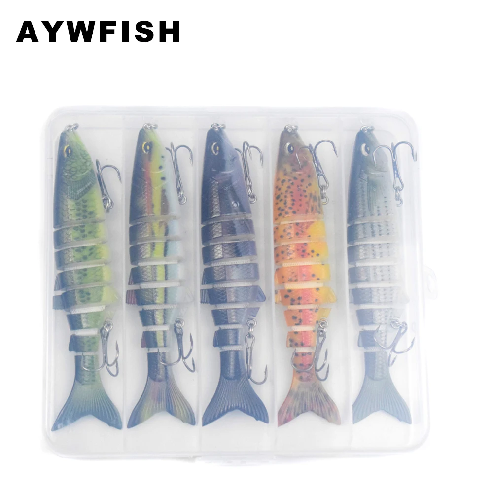 

Набор приманок AYWFISH, 5 шт. в партии, 120 мм, 19,3 г, Тонущая многошарнирная плавающая приманка, пластиковая коробка, 8 сегментов, искусственная рыболовная приманка