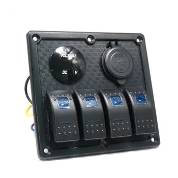 

4 Gang Panel USB Socket Voltage LED Display + Fuse Circuit Breaker/Overload Protector Waterproof RV Yacht Marine Boat Car ABS