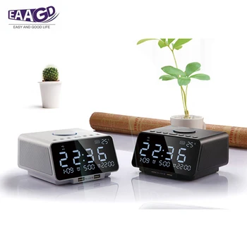 

EAAGD LED Alarm Clock FM Radio,with Wireless Bluetooth Speaker Player,USB Fast Charge Port, TF Card Play,Indoor Temperature