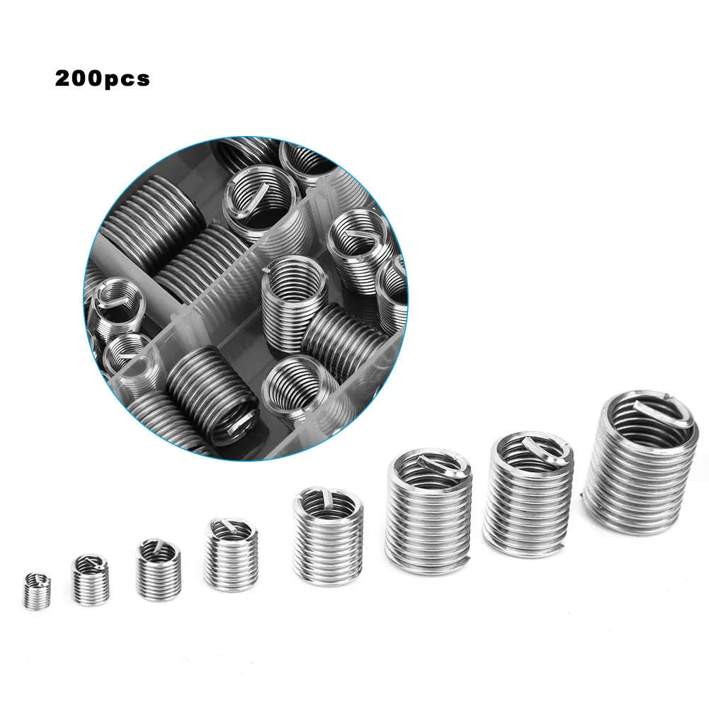 Набор для вставки резьбы 200 шт 304 нержавеющая сталь Резьбовая вставка M3/M4/M5/M6/M8/M10/M12