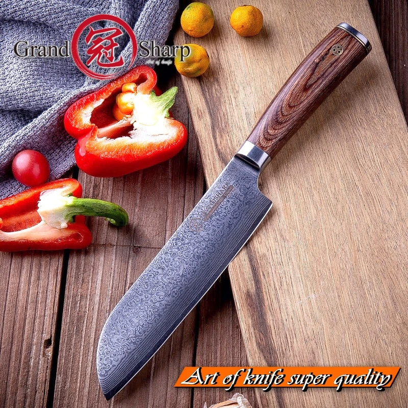 

GRANDSHARP 6.7 Inch Santoku Knife vg10 Japanese Damascus Steel Sushi Sashimi Slicing Tools Japanese Kitchen Knives Cooking Gift