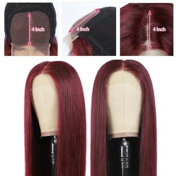 

Lace Closure Human Hair Wig Straight Remy Lace Wigs For Black Women 99J/Burgundy Brazilian Remy Hair 4X4 Lace Closure Wig 150%