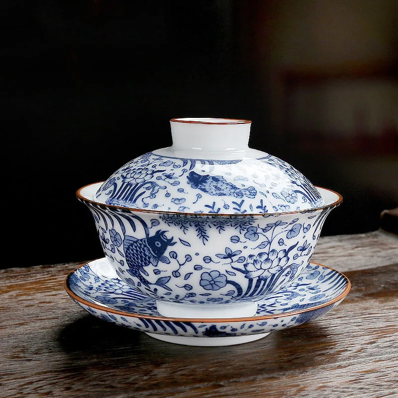 150 мл Gaiwan керамический голубой и белый фарфор чайная соусница для тарелки крышка набор для чая мастер чашка пиалы для чая Посуда ча чаши в качестве подарков - Цвет: C Style