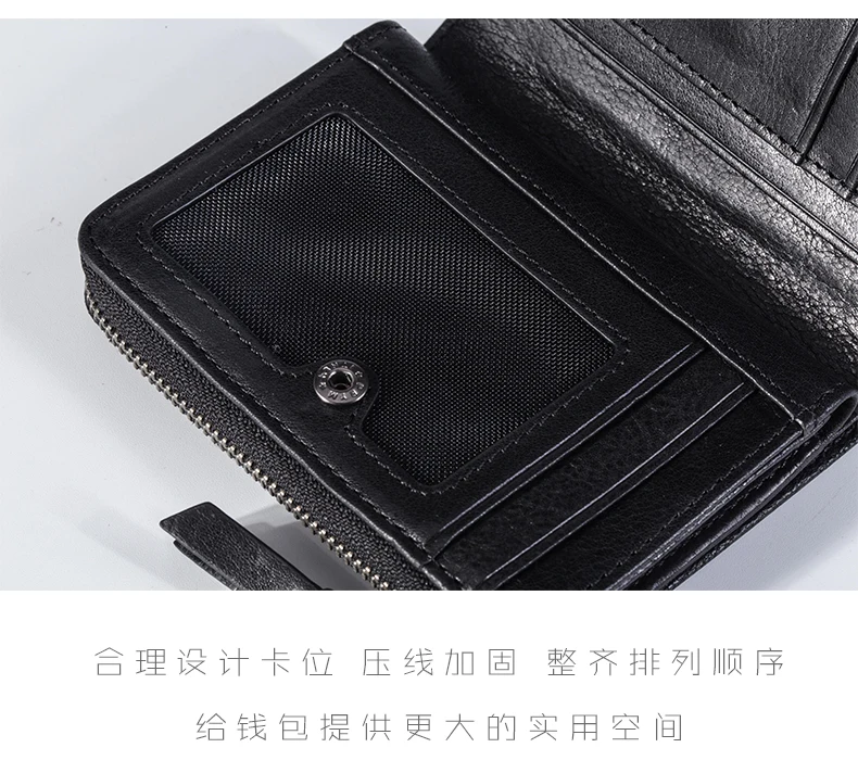 Ретро натуральная телячья кожа мужчины деньги бумажник Billfold высокое качество настоящая кожа короткий мужской кожаный бумажник на молнии Carteira