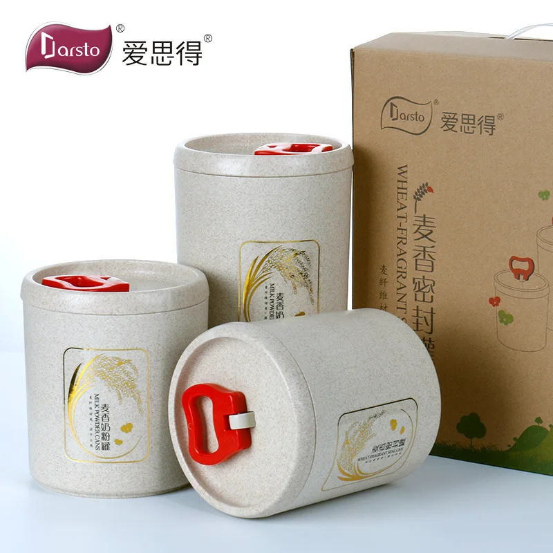 

Arsto Wheat Material Sealed Milk Cans Food Grade Simplicity Ring-pull Milk Powder Storage Tank