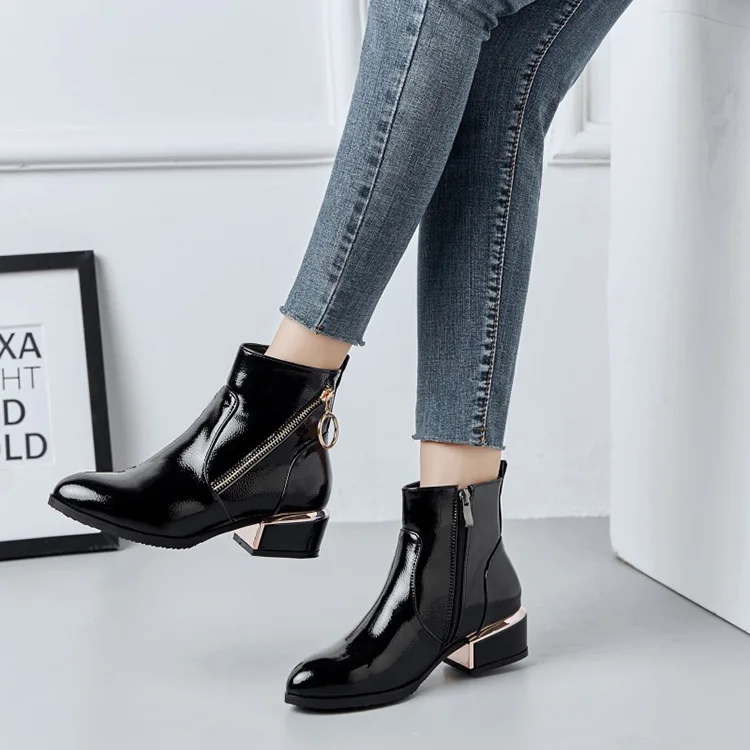 Популярные женские ботинки женские Ботинки martin из лакированной кожи женская зимняя обувь ботильоны для женщин ботинки большого размера 43