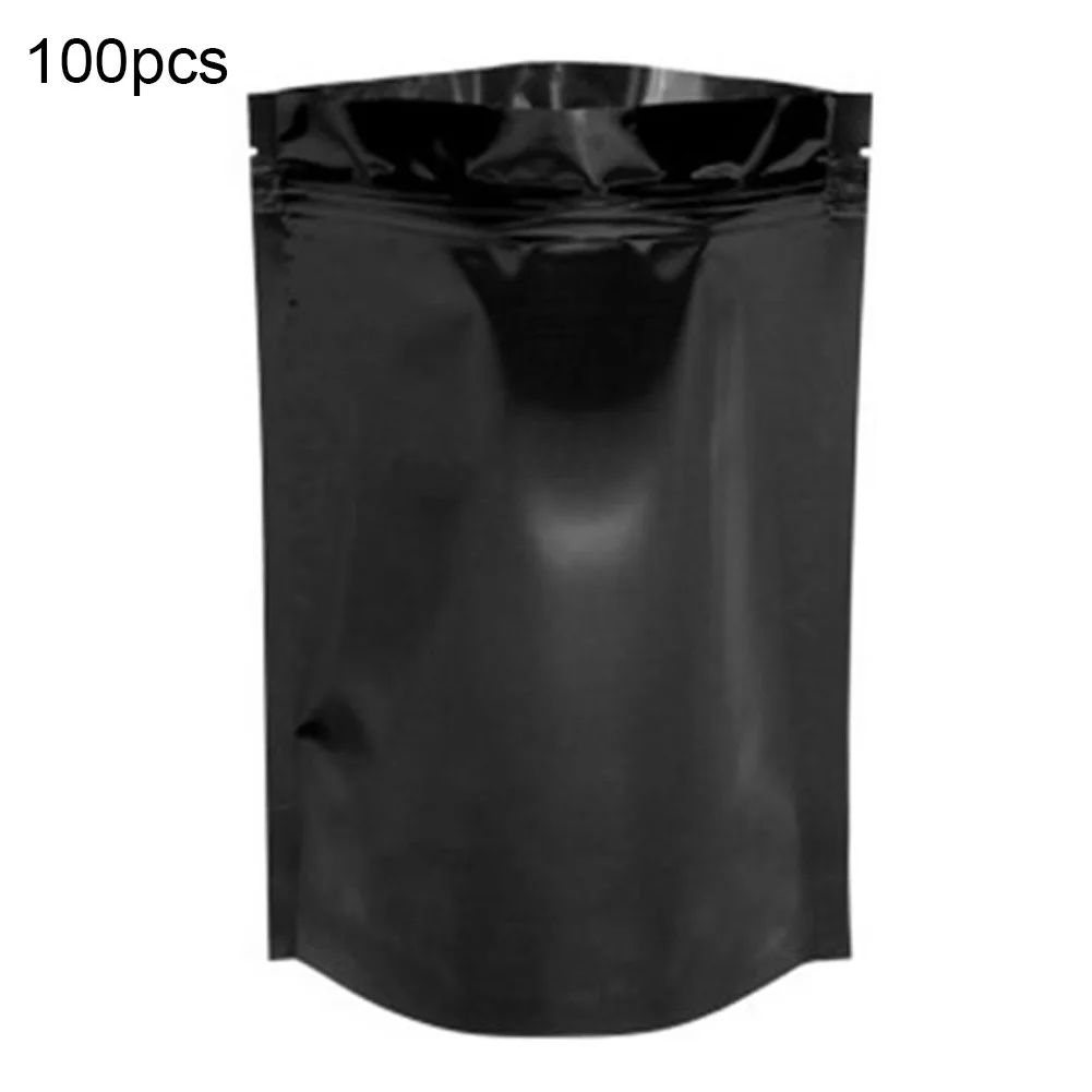 100 шт 7x10 см Алюминиевая фольга водонепроницаемый герметичный Ziplock уплотнения упаковочные сумки - Цвет: Черный