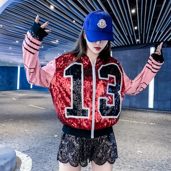

Sequined baseball uniform jacket female spring and autumn 2019 autumn new wave of feelings niche short paragraph number