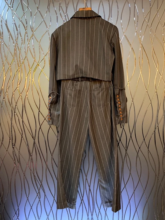 Ранняя осень женский костюм воротник короткая полосатая куртка+ брюки досуг полосатый костюм 809